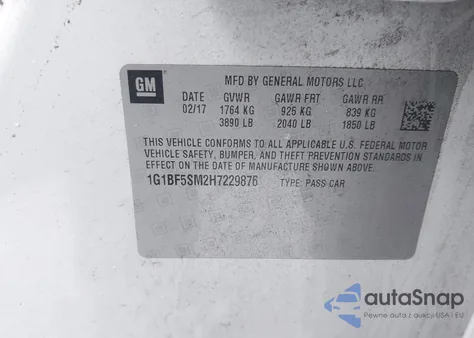 2017 Chevrolet Cruze Premier Auto z USA, uszkodzony, nr VIN 1G1BF5SM2H7229876